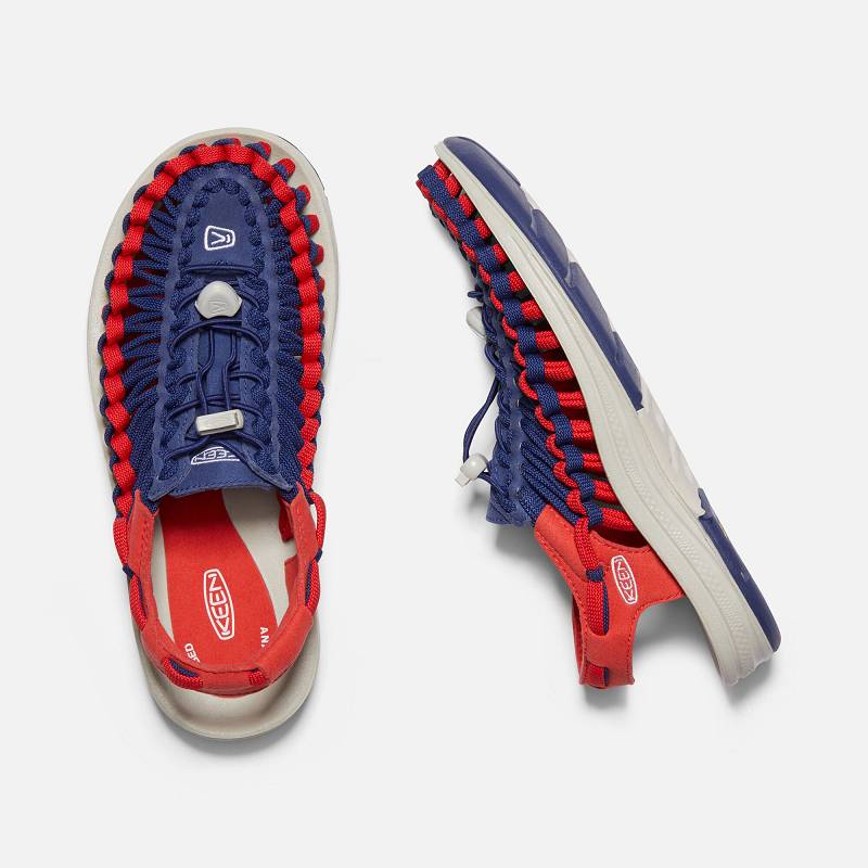 Keen UNEEK Flat Cord Sandalen Damen DE-71543 Blue Depths/Firey Red - Keen Damenschuhe Blau / Rot